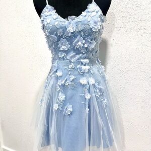 Teeze Me Blue Spaghetti‎ Strap Prom Dress 3/4